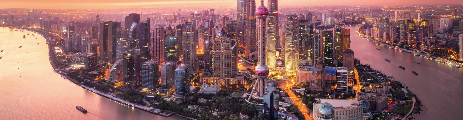 Shanghai skyline lit up at night